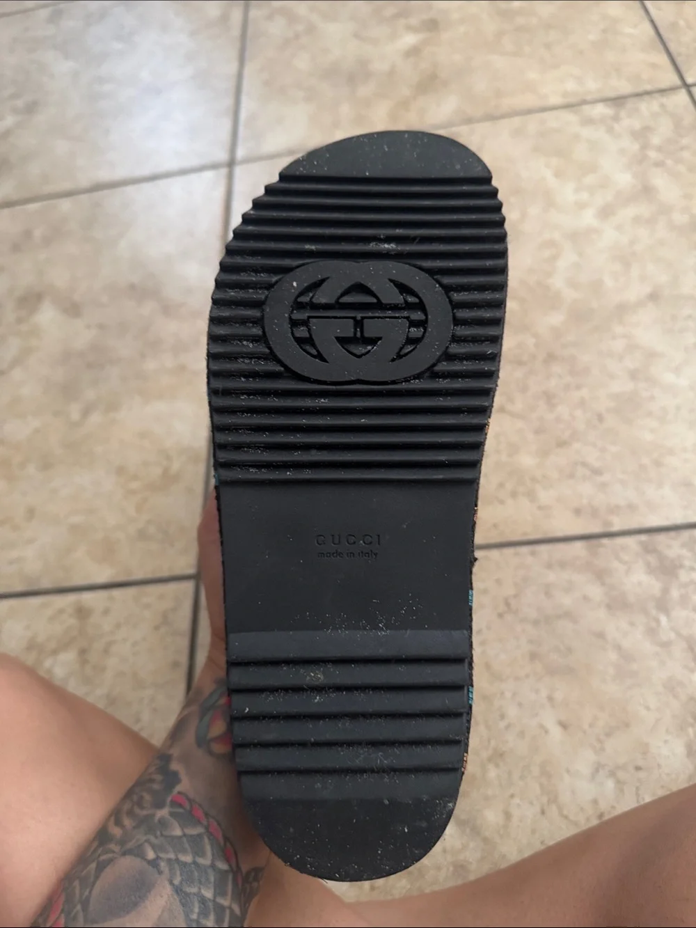 Gucci Black Slide Sandals with Multicolor GG (faux)